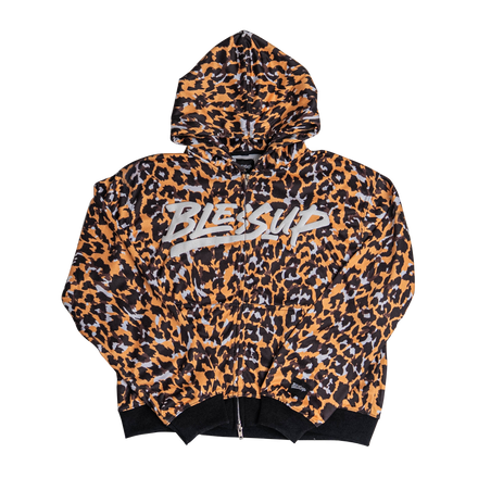 Leopard Print Zip-Up Hoodie – Orange